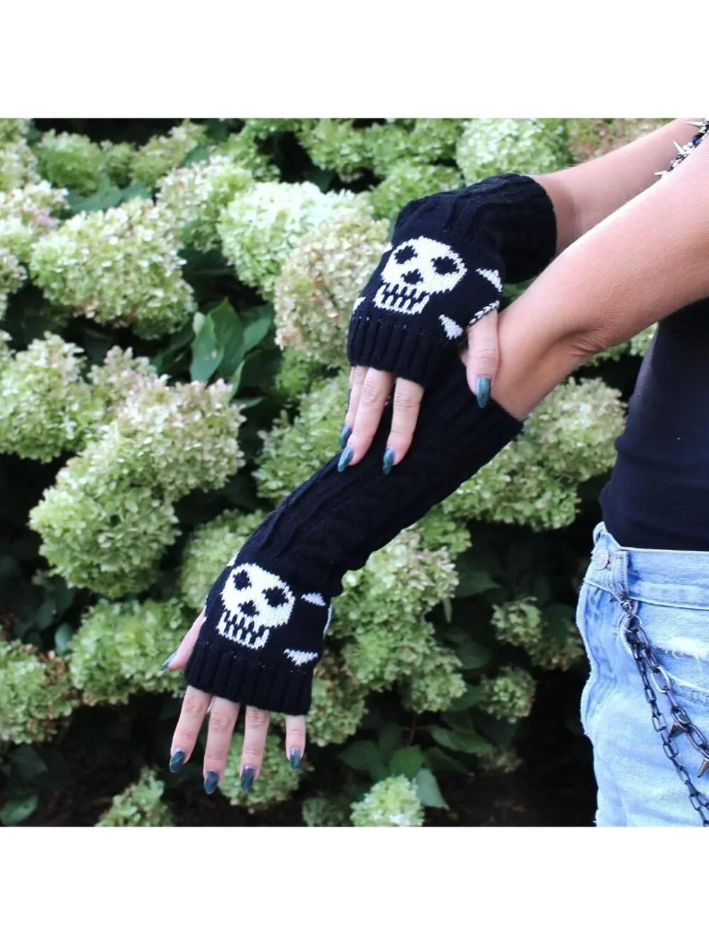 Women's Black and white Striped Arm Warmers  Y2K Gothic Cosplay Fingerless Glove